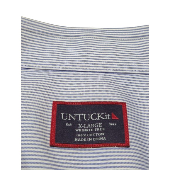 Untuckit Button Shirt Men's XL Blue White Stripe Wrinkle Free 100% Cotton I5.2 - Picture 2 of 12